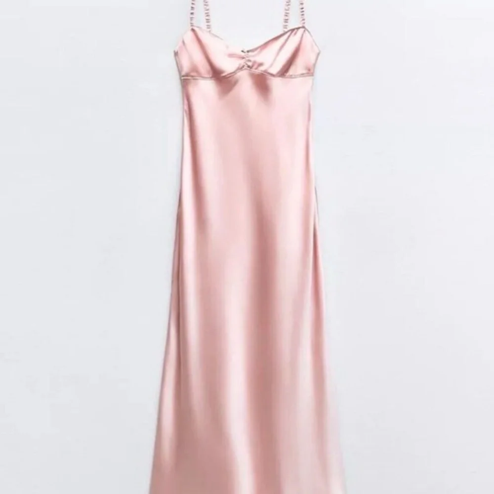 NWT Zara Pink Satin Slip midi Dress - Picture 4 of 11